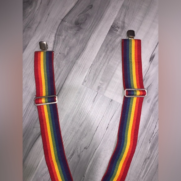 Rainbow Braces Mens Clip On Trouser Braces Suspenders Pride Gay Support 80s 90s - Picture 3 of 4